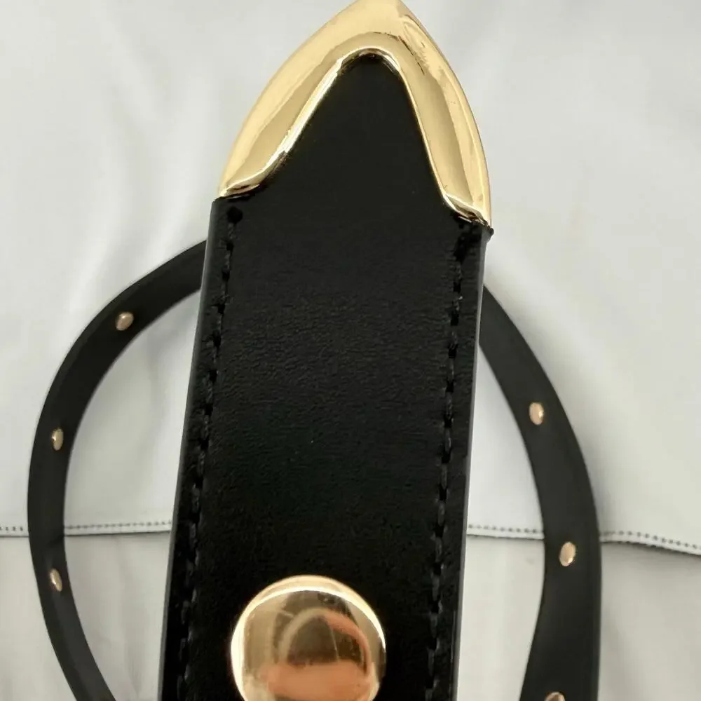 Black Studded Leather Belt with Gold Buckle